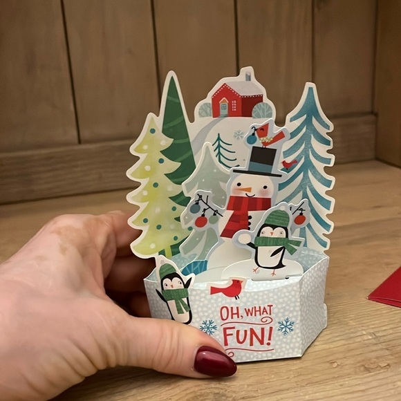 Hallmark Wonderfolds Pop-Up Christmas Cards Set of 6 Two Varieties Tree Snowman - Picture 1 of 9